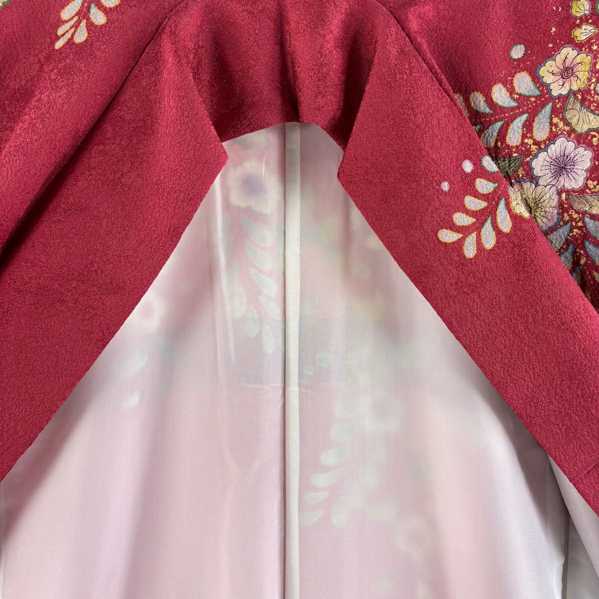 振袖禮服 身長164cm 袖長70cm L 雙層 辻花染 松樹川菱 金通 金銀彩 深粉 純蠶絲 美品 逸品級