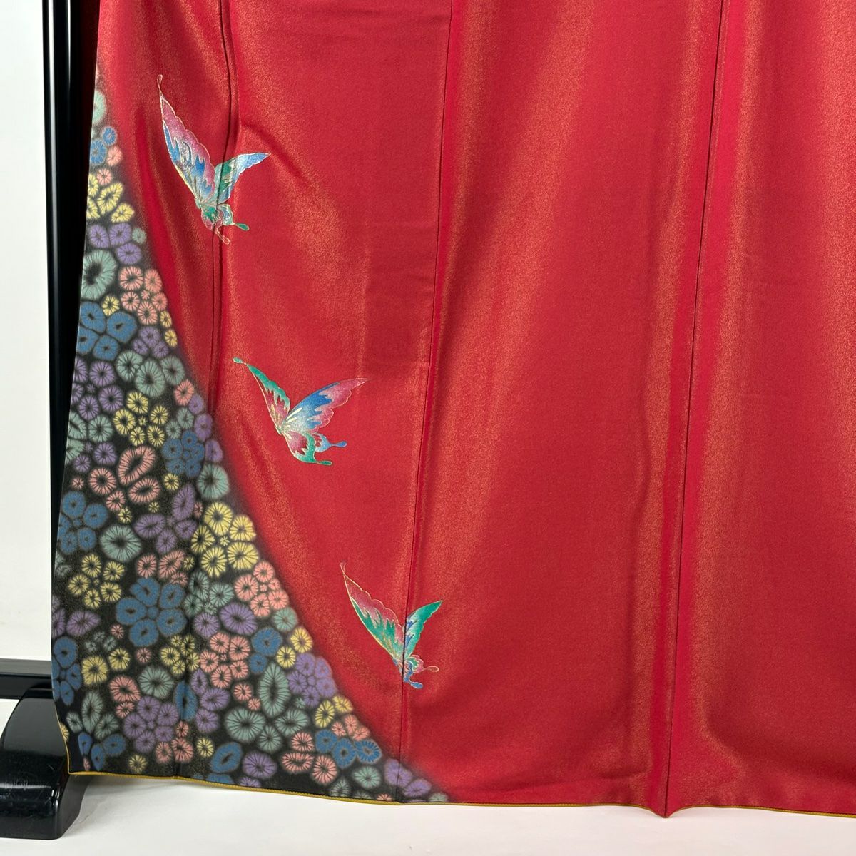 振袖禮服 身長166.5cm 袖長67cm M 雙層 蝶花 金銀彩 金通し 紅 純蠶絲 逸品級