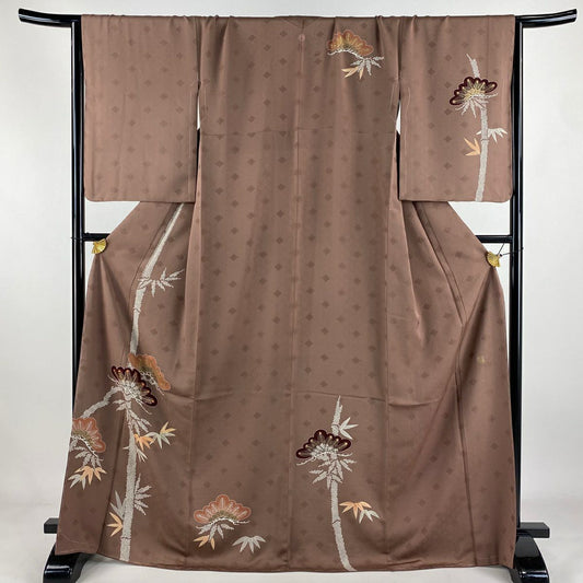 付下 身長171cm 袖長68cm L 雙層 千總 落款 松樹 竹子 金絲 金銀彩 小豆 深紅 純蠶絲 逸品級 一個紋