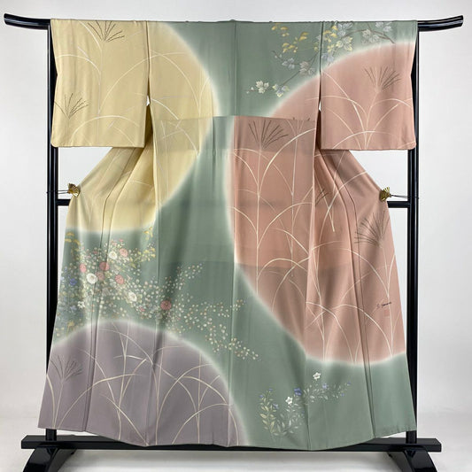 【庫存清倉】訪問服 身長155.5cm 袖長66cm M 雙層 秋草 金彩裝飾 染分 乳白色 純蠶絲 名品級