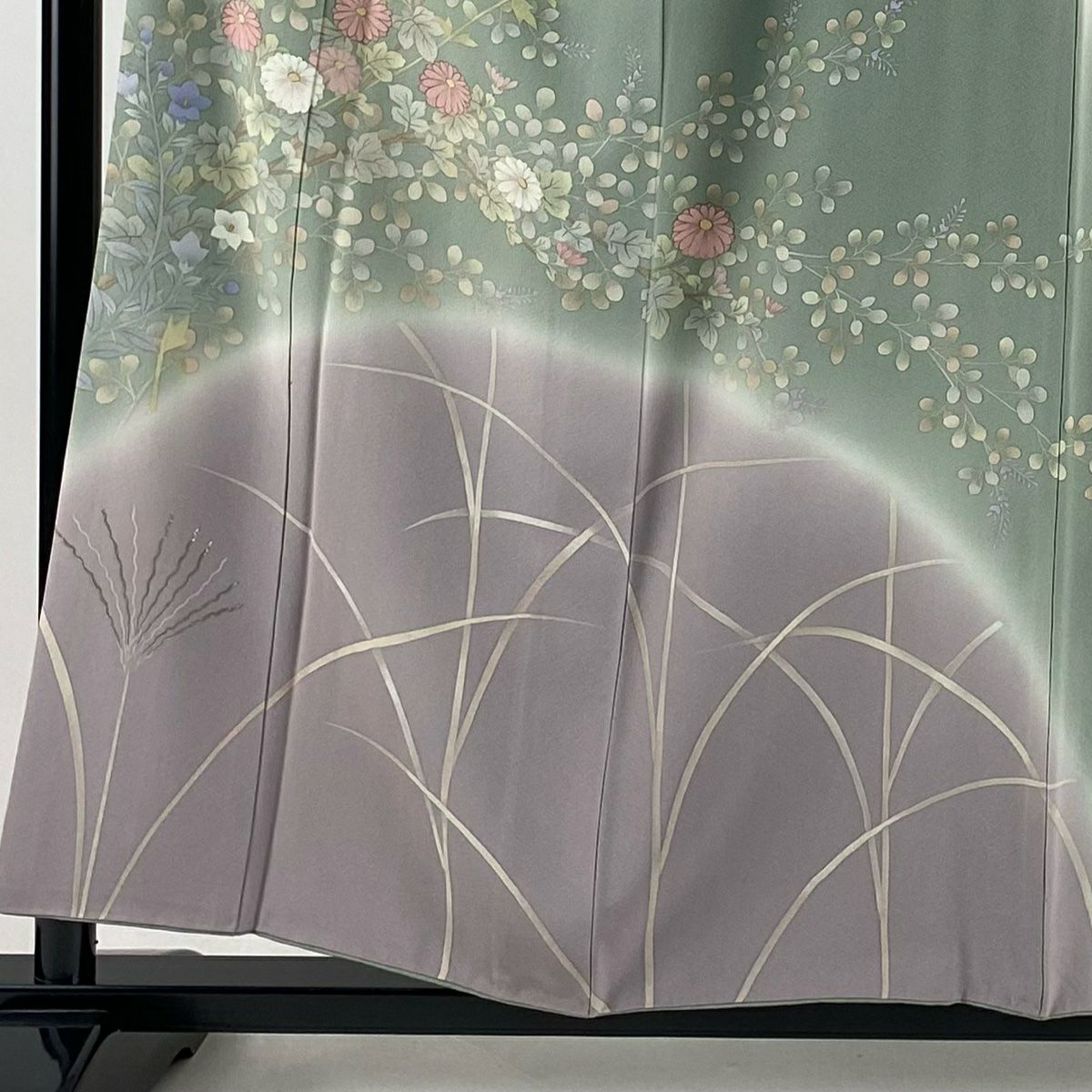 【庫存清倉】訪問服 身長155.5cm 袖長66cm M 雙層 秋草 金彩裝飾 染分 乳白色 純蠶絲 名品級