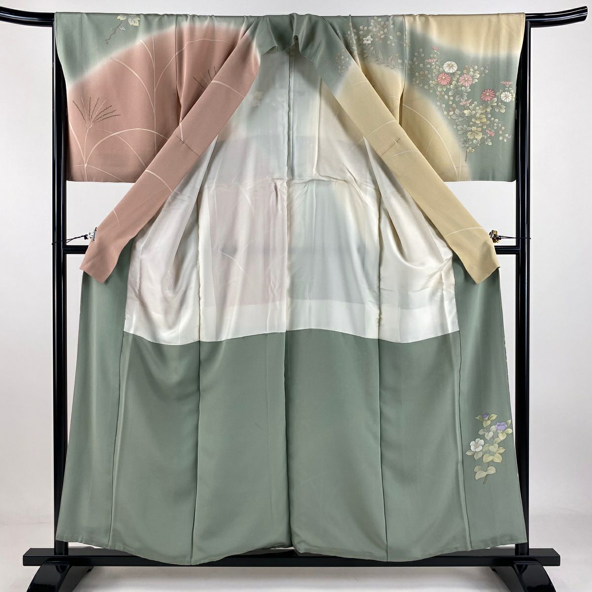 【庫存清倉】訪問服 身長155.5cm 袖長66cm M 雙層 秋草 金彩裝飾 染分 乳白色 純蠶絲 名品級