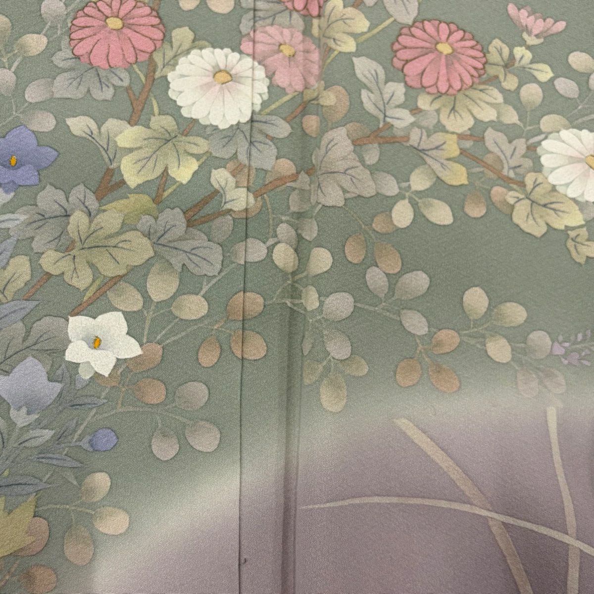 【庫存清倉】訪問服 身長155.5cm 袖長66cm M 雙層 秋草 金彩裝飾 染分 乳白色 純蠶絲 名品級