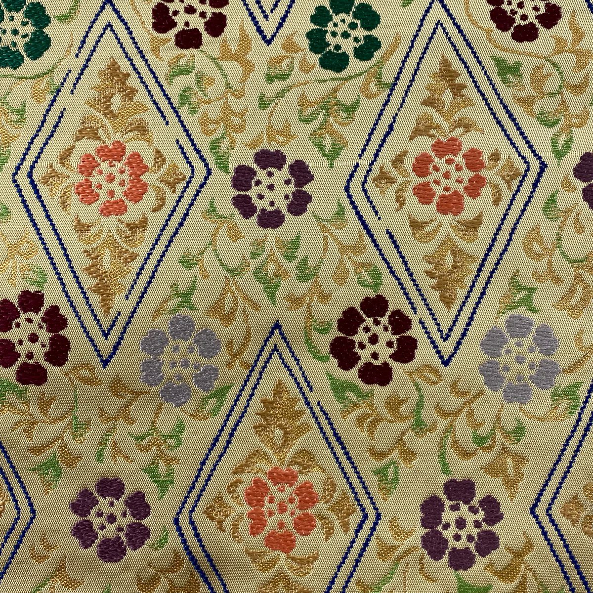 【庫存清倉】 袋帶 美品 名品級 歌集花菱紋 刺繡 金金箔 淺茶 深色 六通 純蠶絲