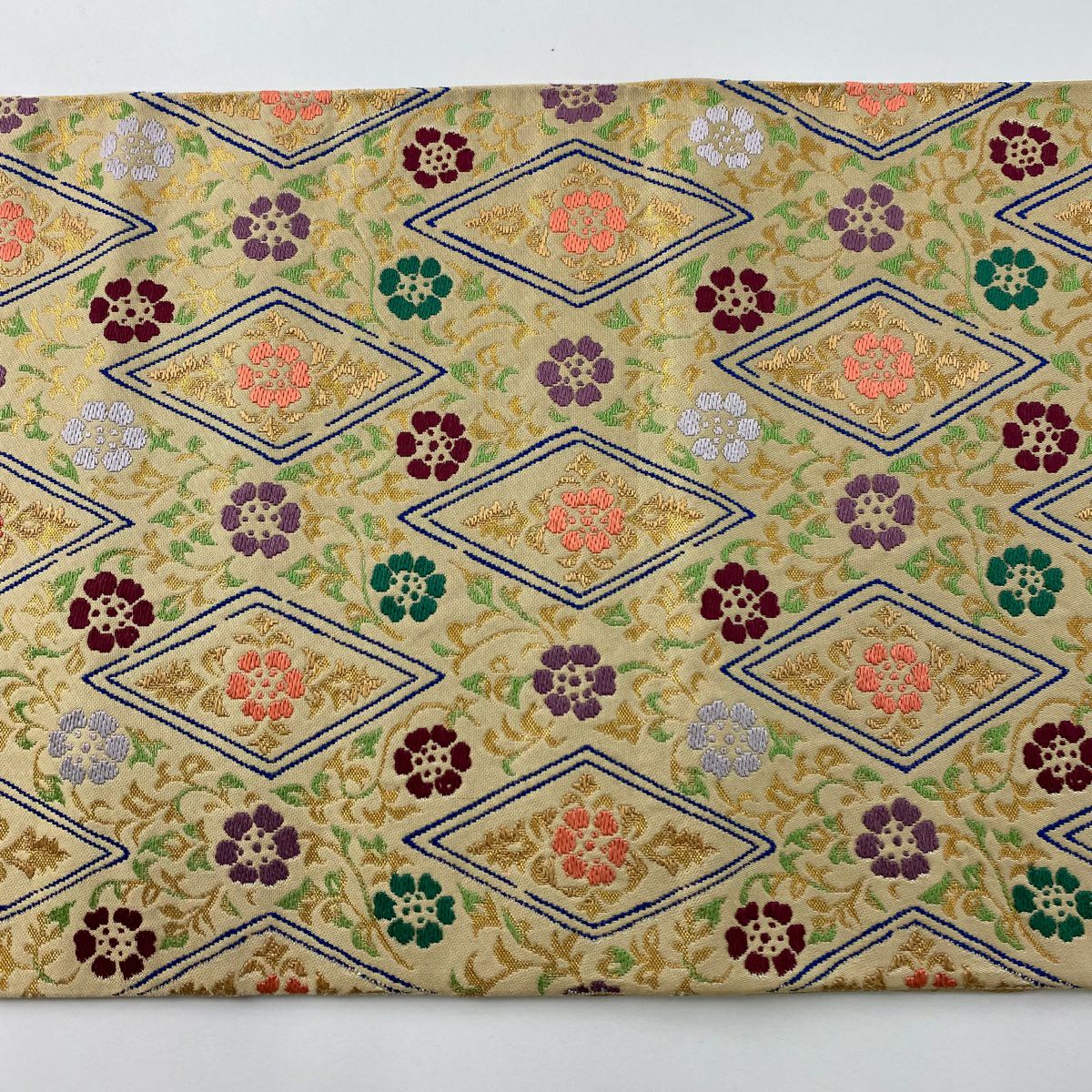 【庫存清倉】 袋帶 美品 名品級 歌集花菱紋 刺繡 金金箔 淺茶 深色 六通 純蠶絲