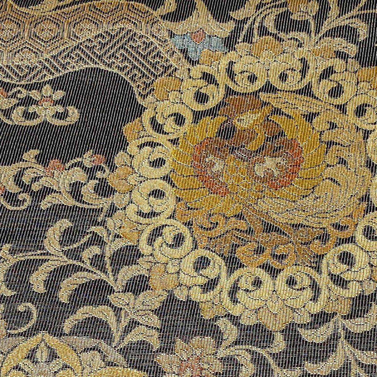袋帶 逸品級 紋屋井關 落款あり 御寮織 華紋 鳳凰 金銀糸 金金箔 灰 深藍 六通 純蠶絲