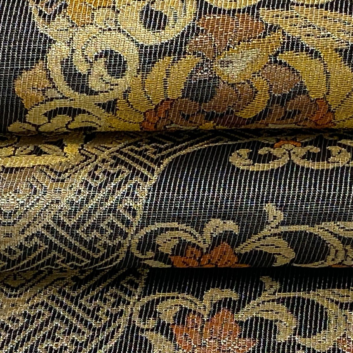 袋帶 逸品級 紋屋井關 落款あり 御寮織 華紋 鳳凰 金銀糸 金金箔 灰 深藍 六通 純蠶絲