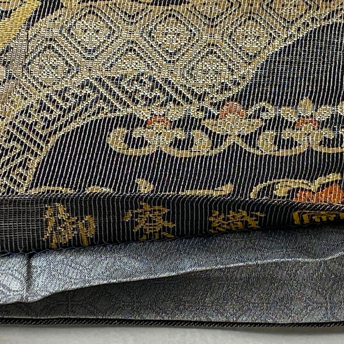 袋帶 逸品級 紋屋井關 落款あり 御寮織 華紋 鳳凰 金銀糸 金金箔 灰 深藍 六通 純蠶絲