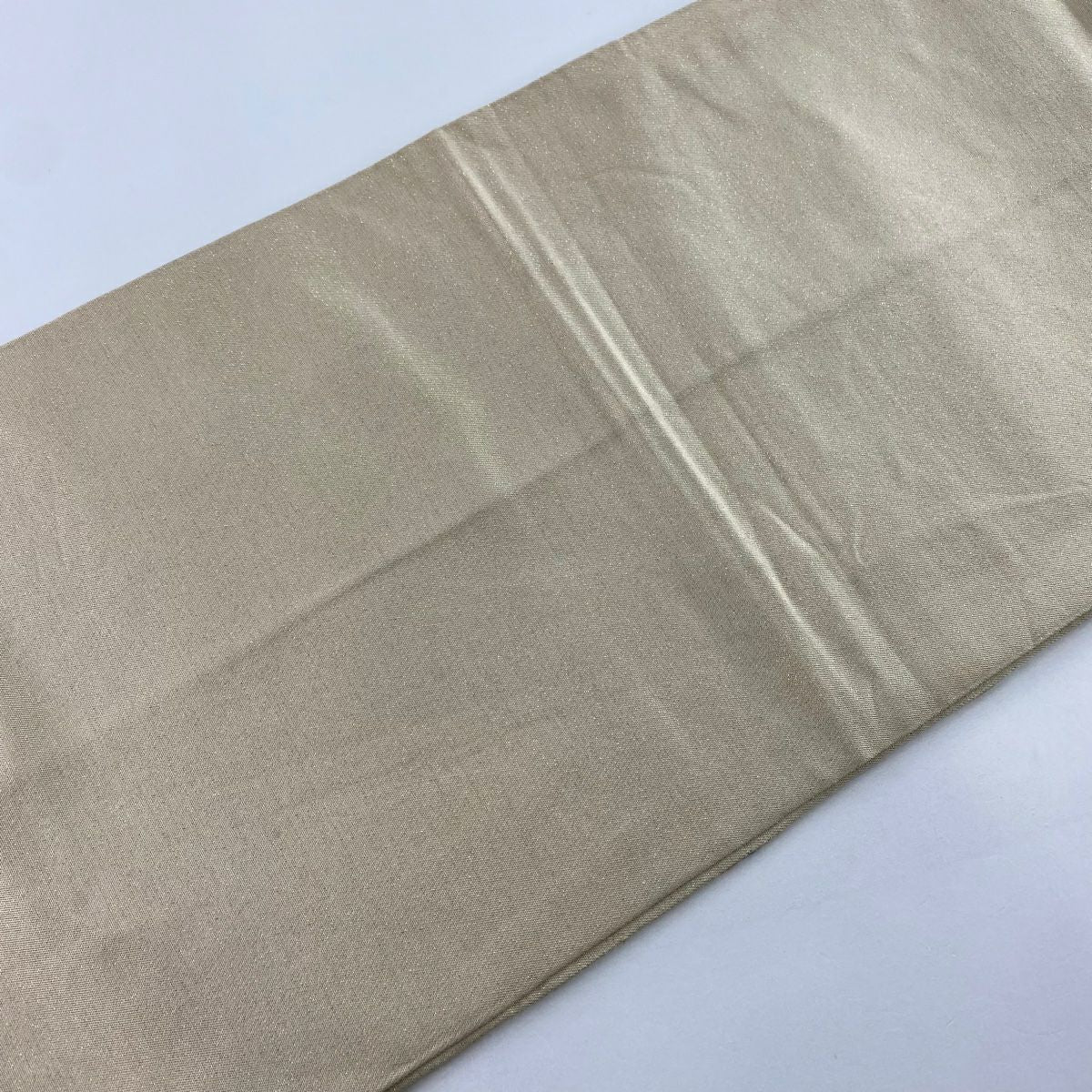 袋帶 逸品級 龍村美術織物 落款あり 龍村 花唐草紋 幾何學圖案 金線 金金箔 米色 六通 純蠶絲