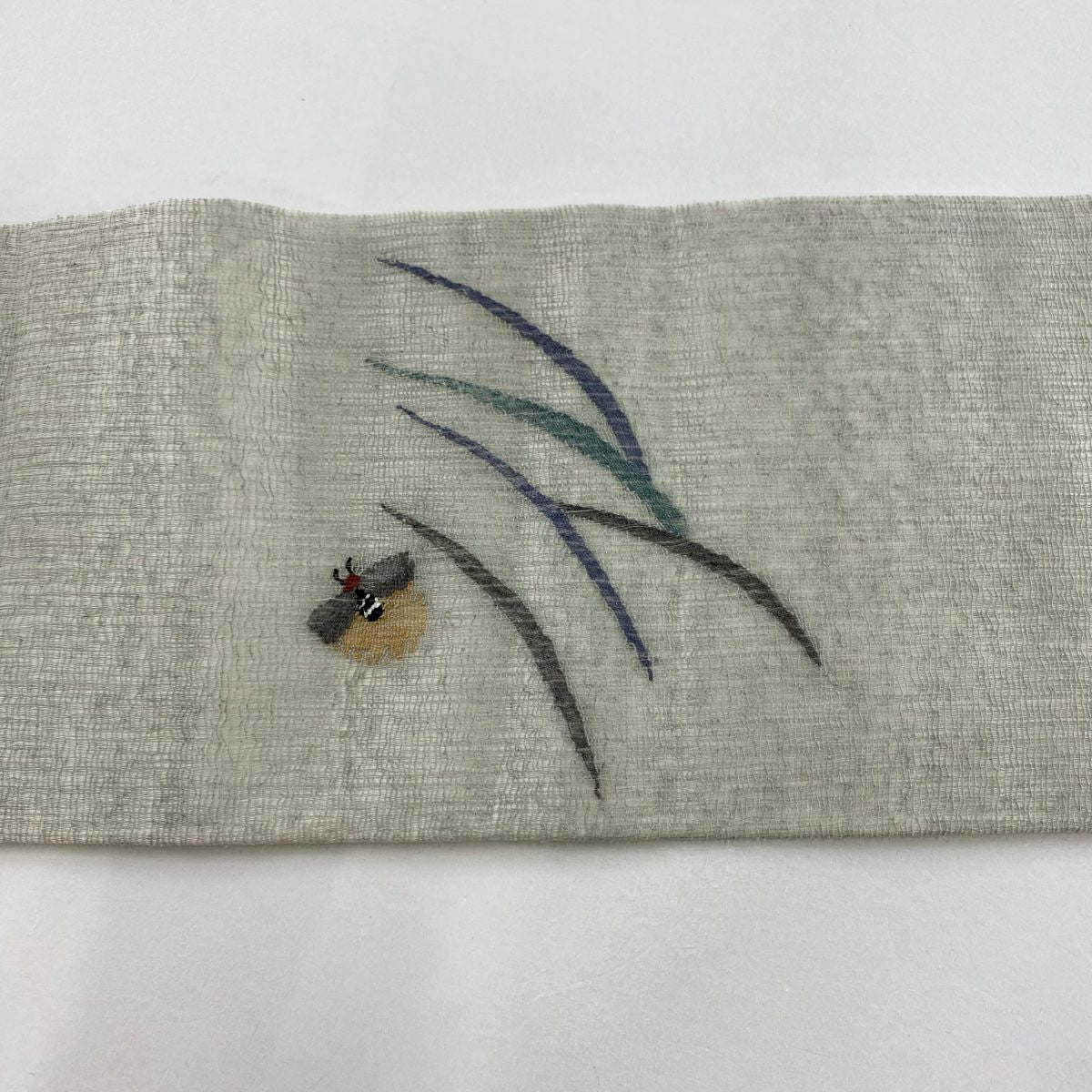名古屋帶 逸品級 螢火蟲 葉子 灰綠 純蠶絲