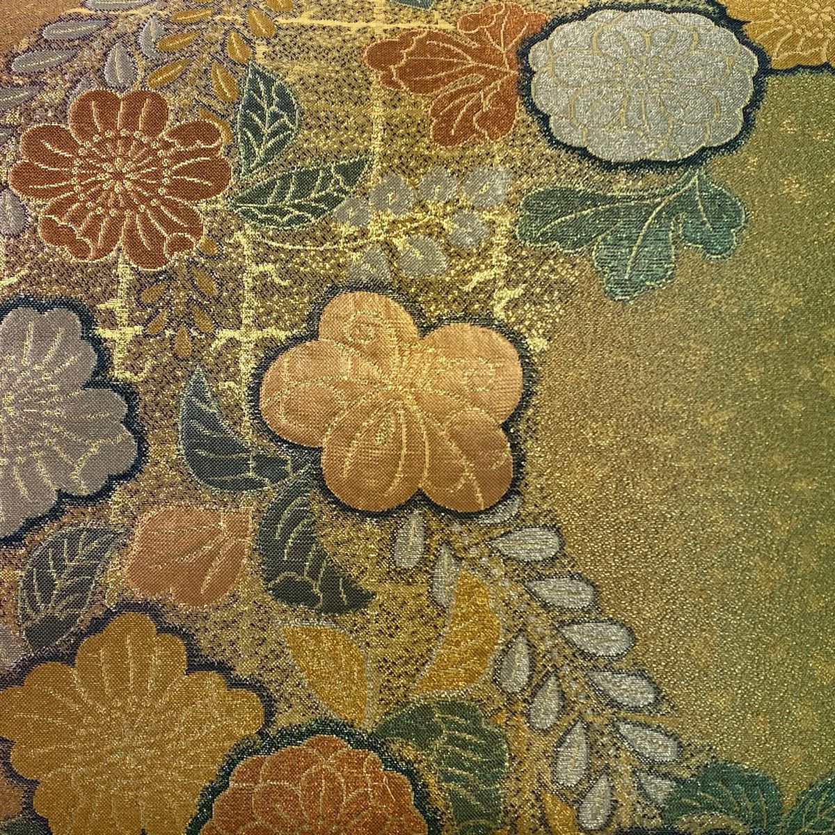 袋帶 美品 秀品級 辻花染圖案 金銀彩 金金箔 淺橙色 六通 純蠶絲