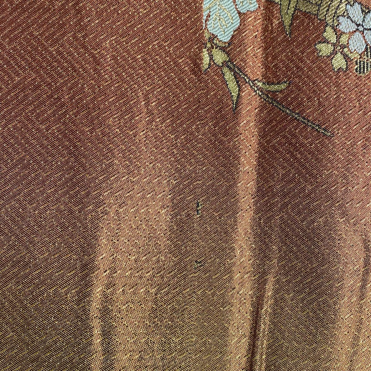 袋帶 美品 秀品級 花丸紋 櫻花 金金箔 橙色 六通 純蠶絲