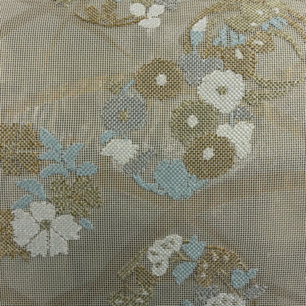 袋帶 秀品級 夏帶 花丸紋 露芝 金金箔 米色 お太鼓圖案 純蠶絲