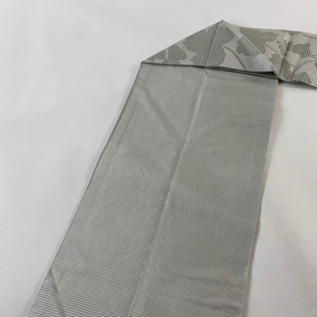 名古屋帶 秀品級 蔦 縞 灰 純蠶絲