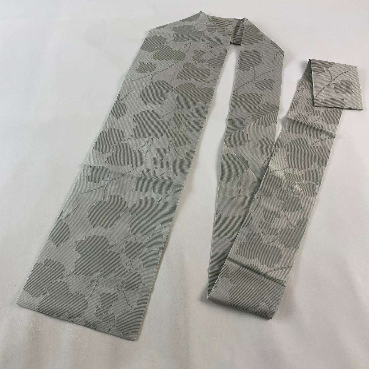 名古屋帶 秀品級 蔦 縞 灰 純蠶絲