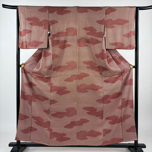 小紋 身長157cm 袖長64.5cm M 雙層 雲紋 茜 純蠶絲 優品級