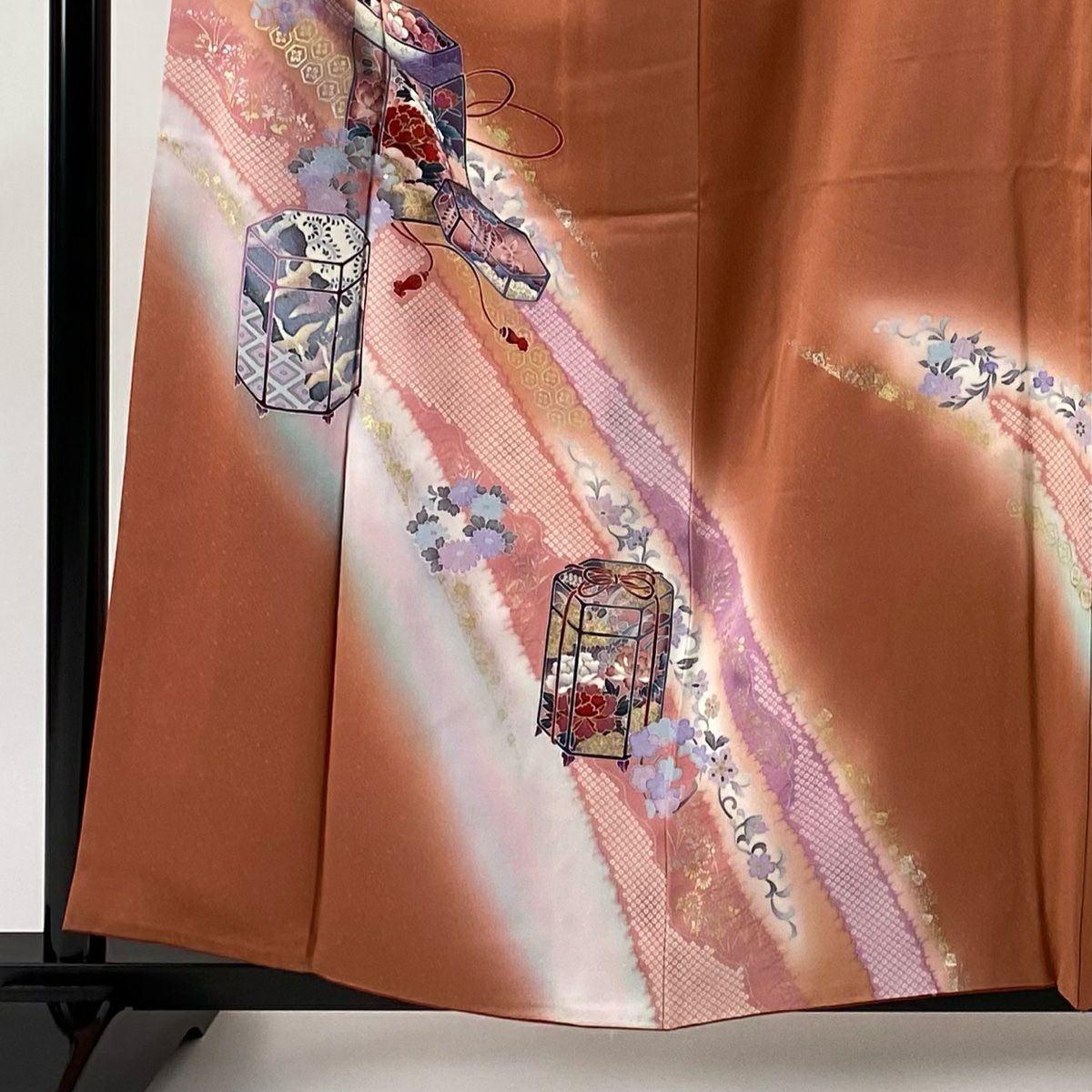 付下 身長158.5cm 袖長66.5cm M 雙層 貝桶 花丸紋 金銀彩 漸層 粉米色 純蠶絲 優品級