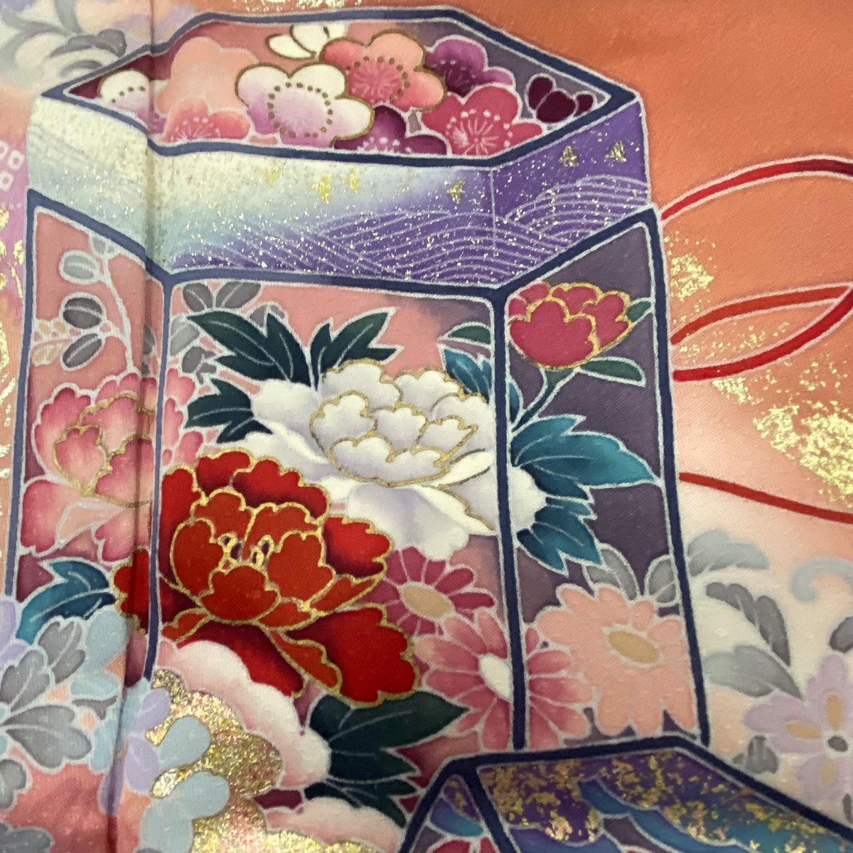 付下 身長158.5cm 袖長66.5cm M 雙層 貝桶 花丸紋 金銀彩 漸層 粉米色 純蠶絲 優品級