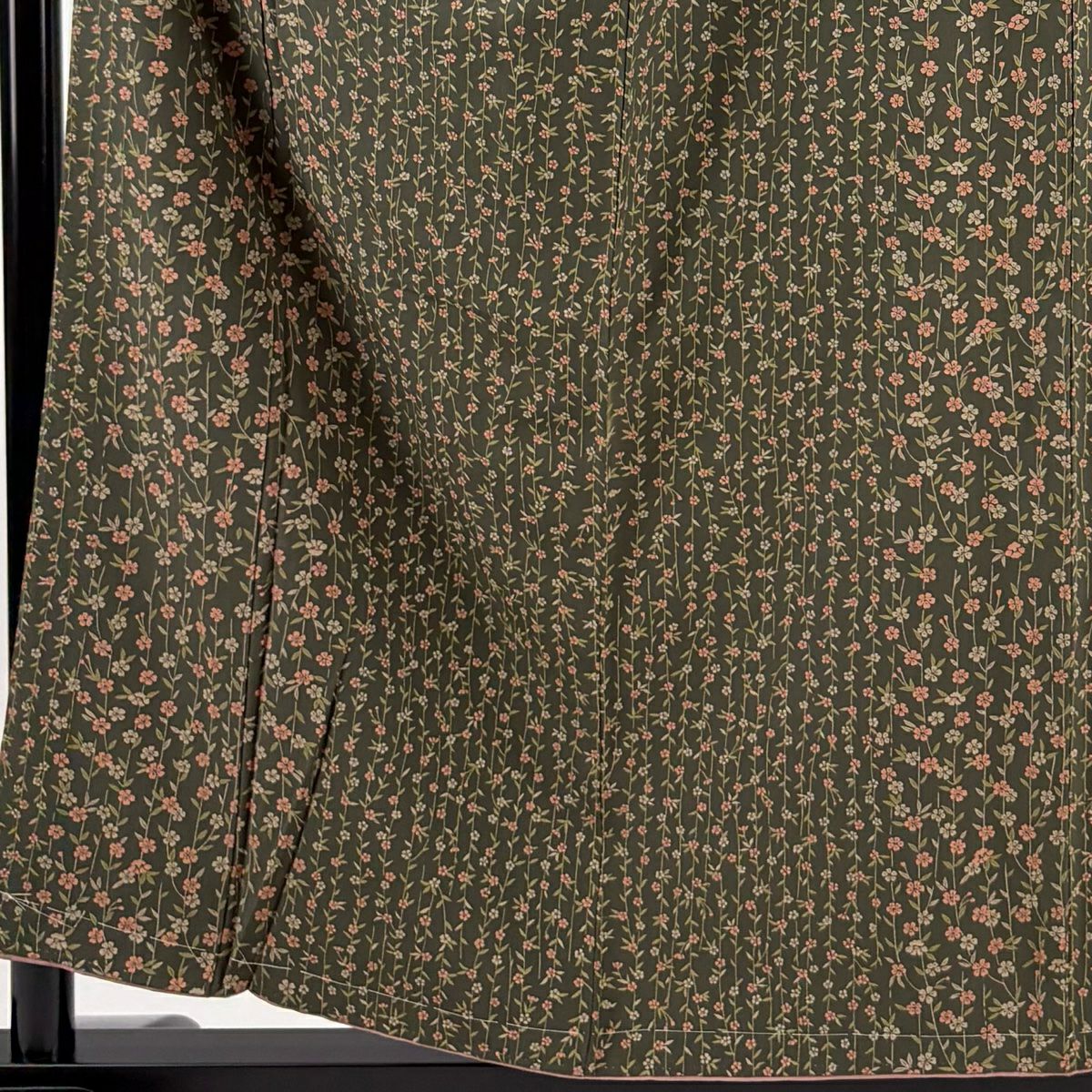 【美品】 小紋 身長156cm 袖長64.5cm M 雙層 櫻 深綠 純蠶絲 優品級