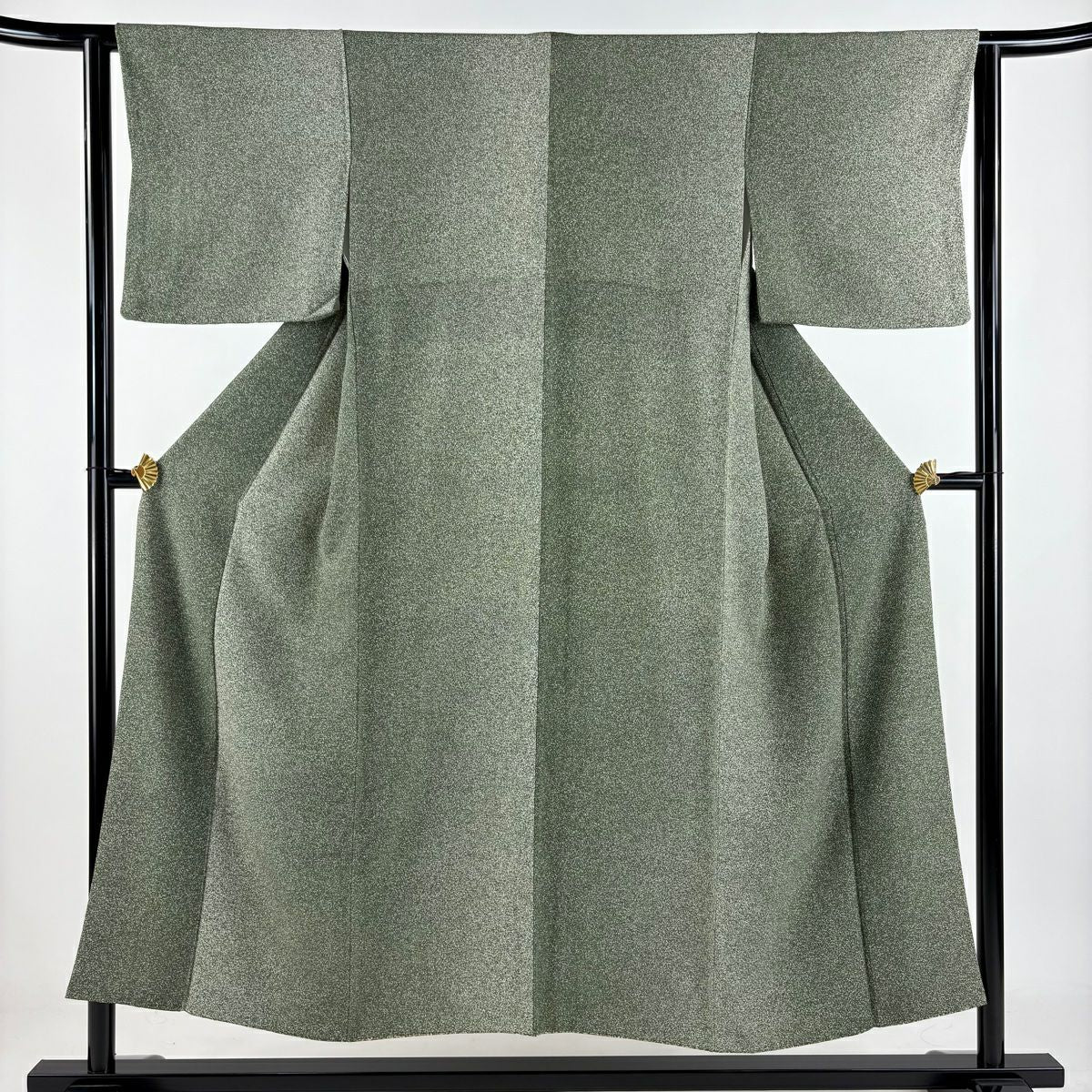 【美品】 小紋 身長150cm 袖長62cm S 雙層 幾何學圖案 漸層 綠 純蠶絲 秀品級 一つ紋