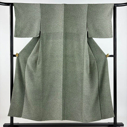 【美品】 小紋 身長150cm 袖長62cm S 雙層 幾何學圖案 漸層 綠 純蠶絲 秀品級 一つ紋