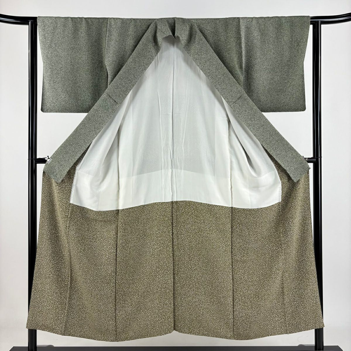 【美品】 小紋 身長150cm 袖長62cm S 雙層 幾何學圖案 漸層 綠 純蠶絲 秀品級 一つ紋