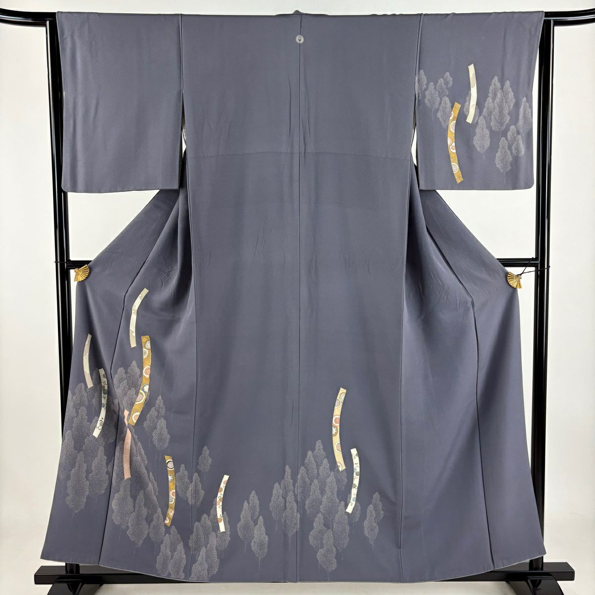 付下 身長157.5cm 袖長63cm S 雙層 樹木 菊花唐草紋 金絲 金銀彩 淺紫 純蠶絲 優品級 一個紋