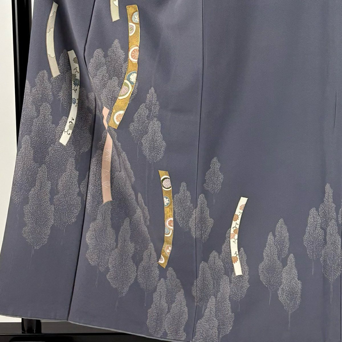 付下 身長157.5cm 袖長63cm S 雙層 樹木 菊花唐草紋 金絲 金銀彩 淺紫 純蠶絲 優品級 一個紋