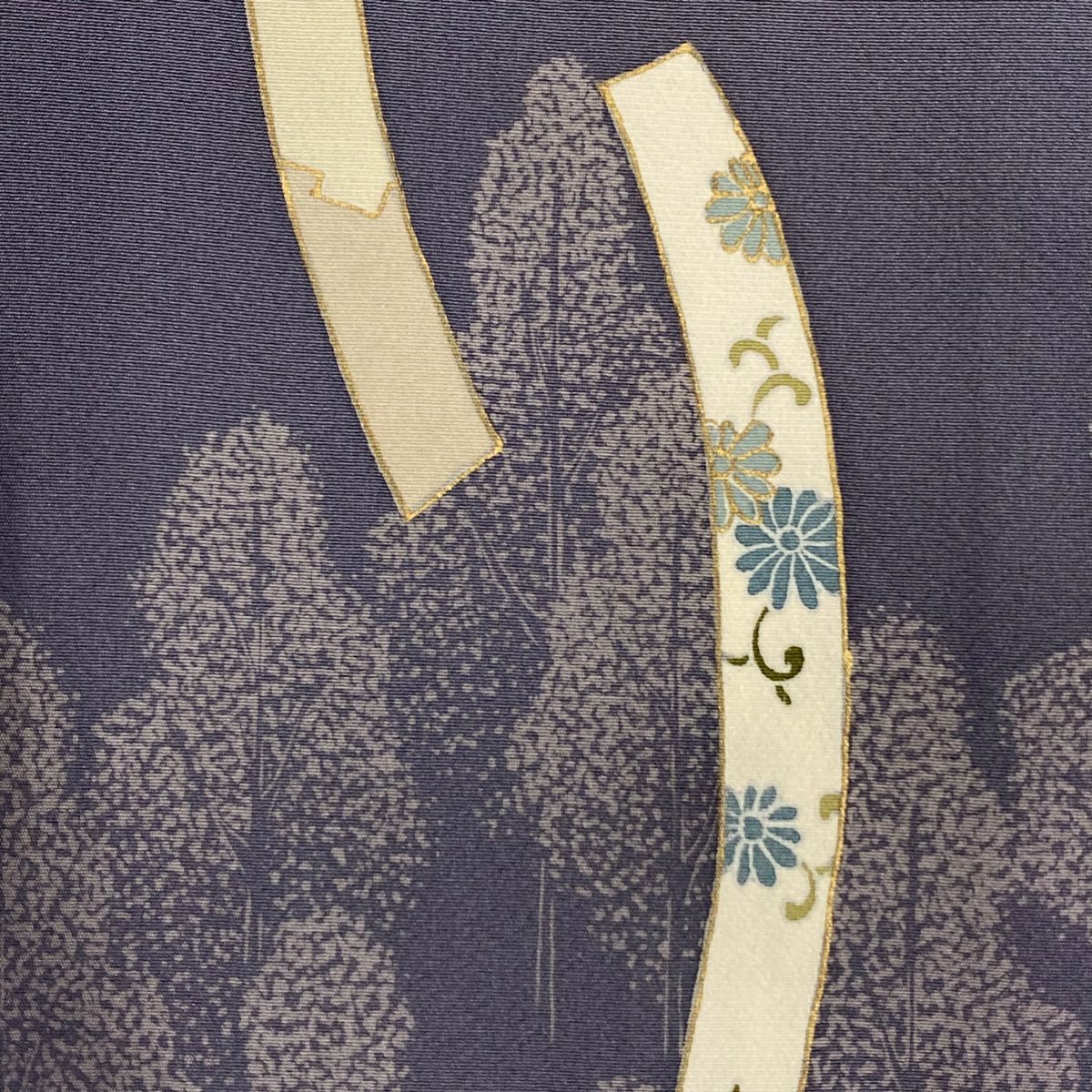 付下 身長157.5cm 袖長63cm S 雙層 樹木 菊花唐草紋 金絲 金銀彩 淺紫 純蠶絲 優品級 一個紋