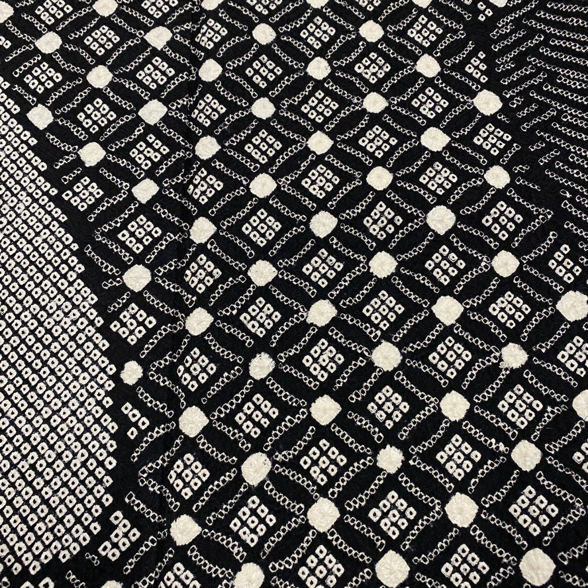 【庫存清倉】 【美品】 訪問服 身長160.5cm 袖長62cm S 雙層 七寶 青海波 絞染 黑 純蠶絲 名品級