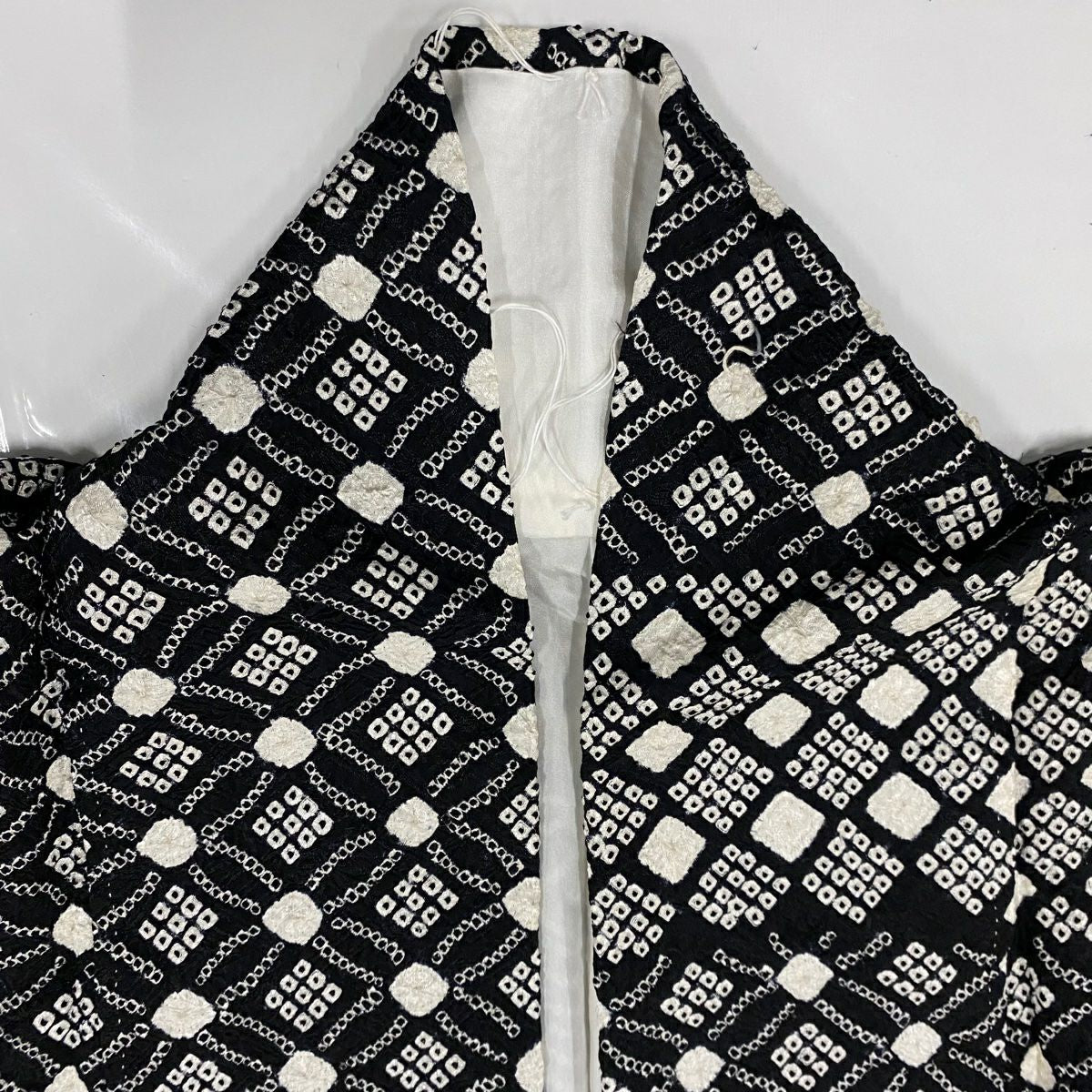 【庫存清倉】 【美品】 訪問服 身長160.5cm 袖長62cm S 雙層 七寶 青海波 絞染 黑 純蠶絲 名品級