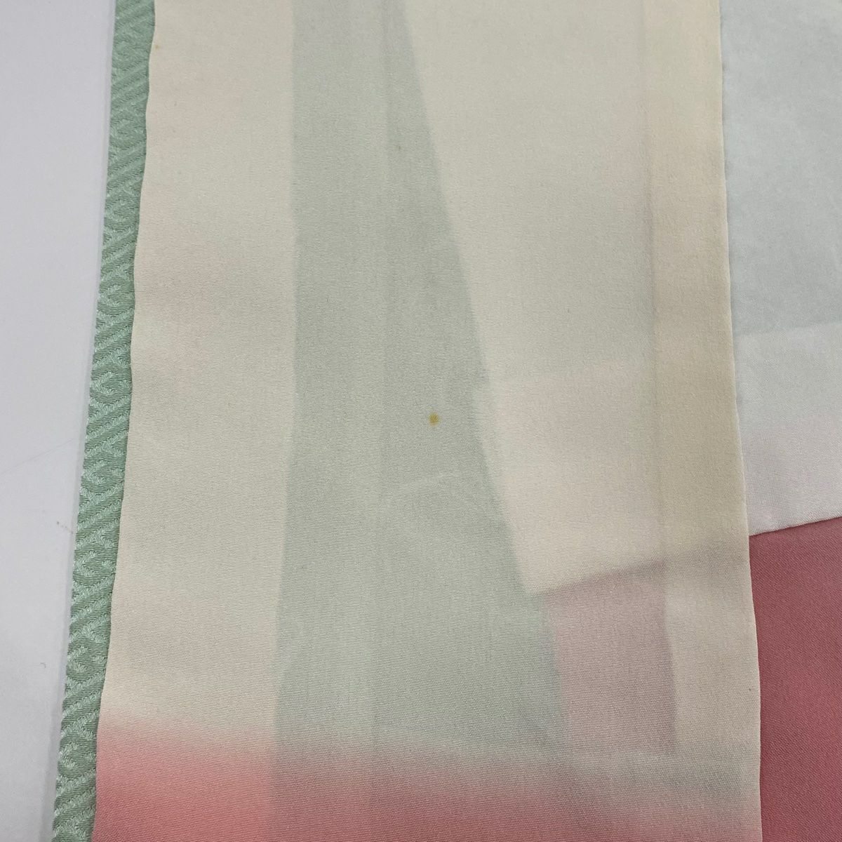 付下 身長160.5cm 袖長64cm M 雙層 花車 雲紋 刺繡 絞染 薄綠 純蠶絲 優品級