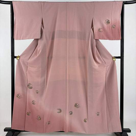 付下 身長159.5cm 袖長63.5cm S 雙層 花丸紋 金銀彩 刺繡 粉紅 純蠶絲 優品級