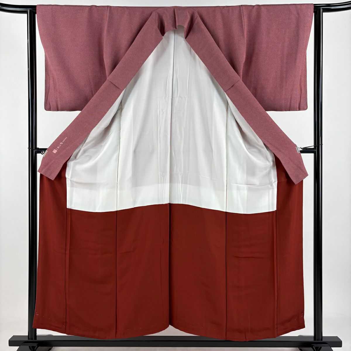 【美品】 江戶小紋 身長155cm 袖長61.5cm S 雙層 砂川建一 落款あり 角通し 深紅 純蠶絲 秀品級