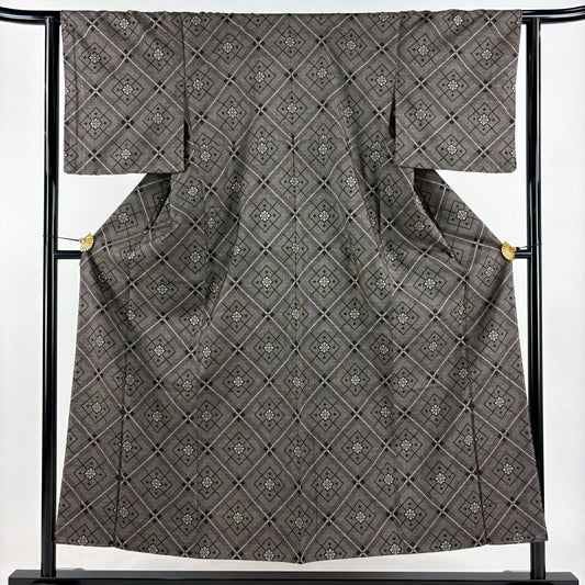 【美品】 紬織 身長152cm 袖長63cm S 雙層 菱花 焦茶 純蠶絲 秀品級