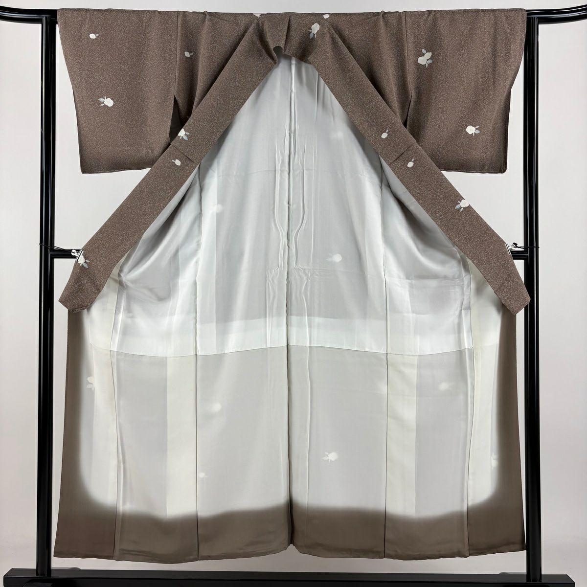 小紋 身長153cm 袖長62.5cm S 雙層 椿 灰茶 純蠶絲 秀品級