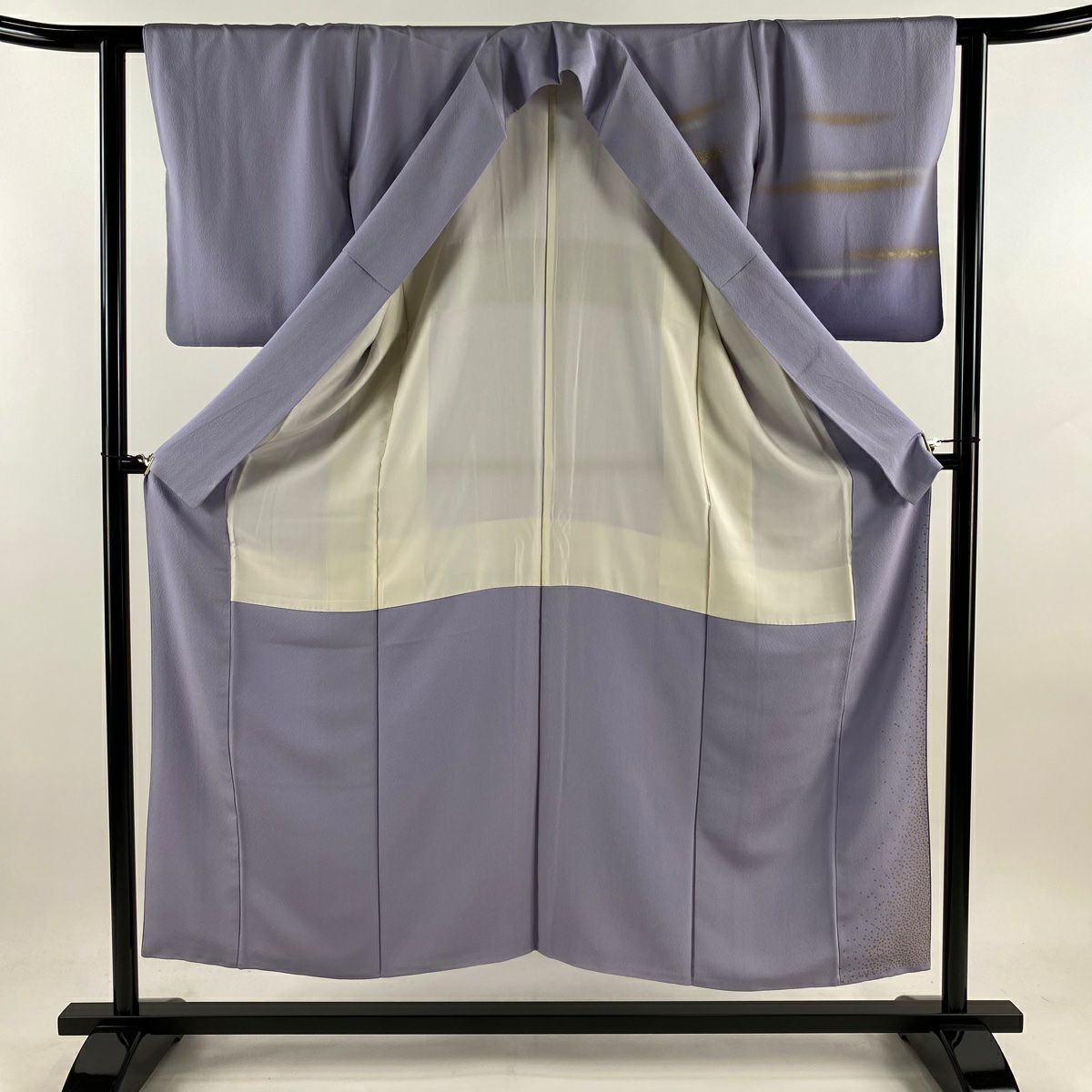 付下 身長151cm 袖長61.5cm S 雙層 人間國寶 福田喜重 落款あり 金金箔散布 霞 金銀彩 漸變 薄紫 純蠶絲 逸品級 一個紋