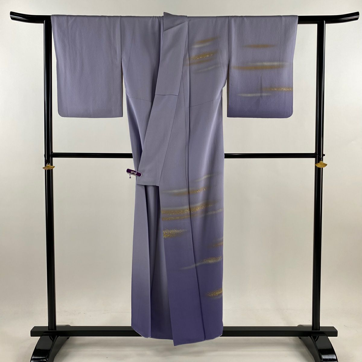 付下 身長151cm 袖長61.5cm S 雙層 人間國寶 福田喜重 落款あり 金金箔散布 霞 金銀彩 漸變 薄紫 純蠶絲 逸品級 一個紋