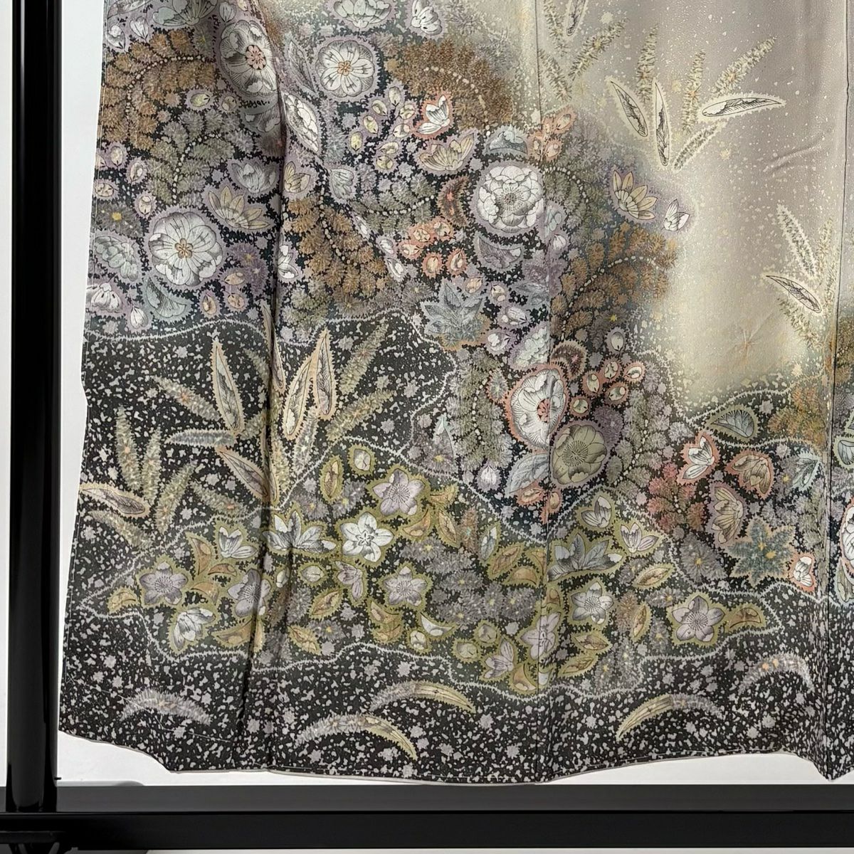 【美品】訪問服 身長154cm 袖長63cm S 雙層 吉乃一廉 落款あり 辻花染 芝 金銀彩 灰紫 純蠶絲 逸品級