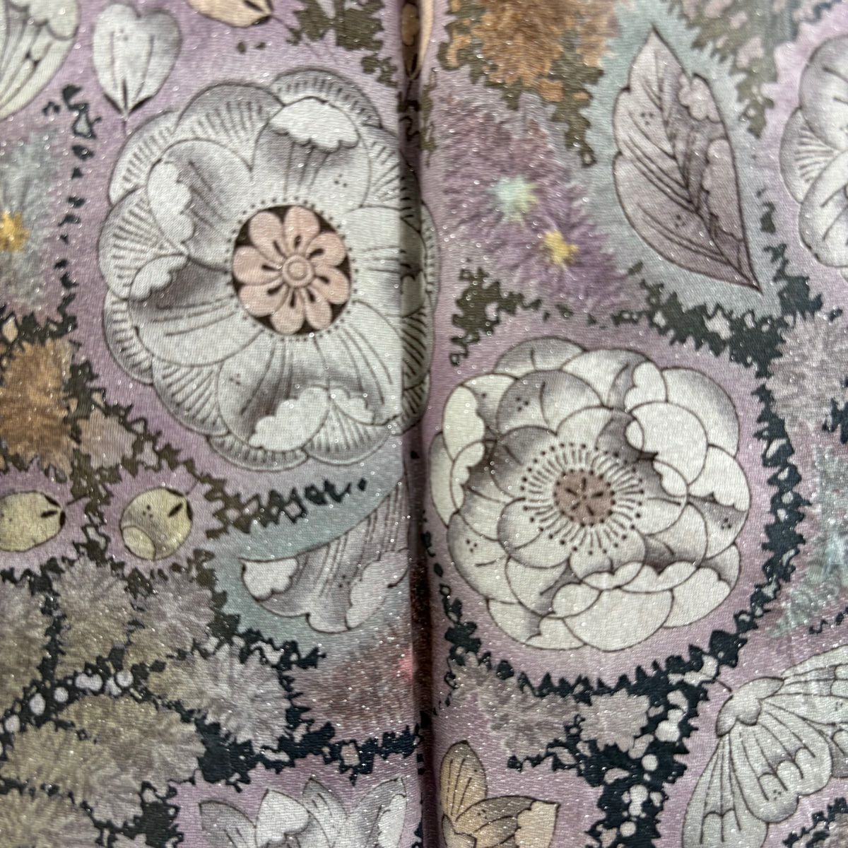 【美品】訪問服 身長154cm 袖長63cm S 雙層 吉乃一廉 落款あり 辻花染 芝 金銀彩 灰紫 純蠶絲 逸品級
