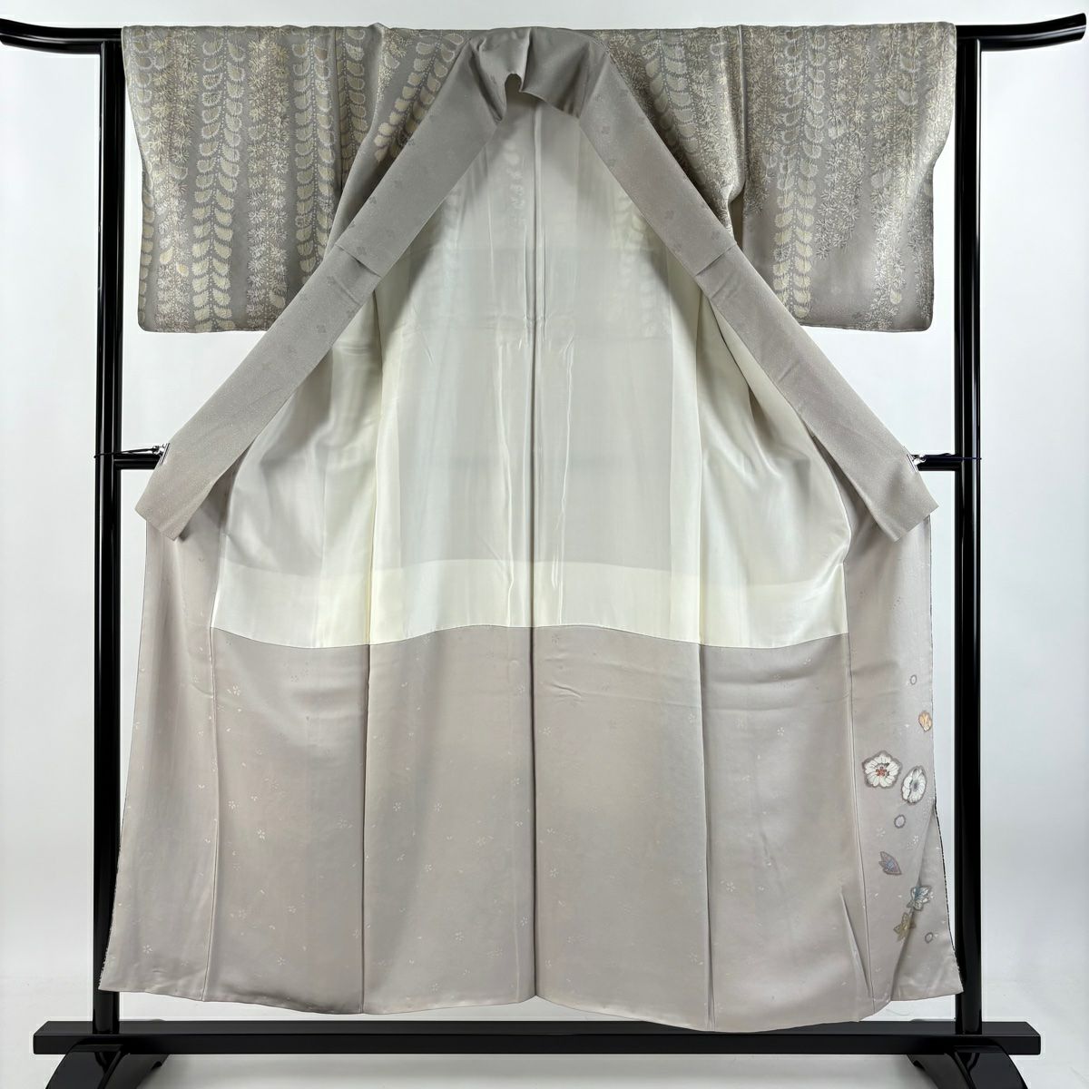 【美品】訪問服 身長154cm 袖長63cm S 雙層 吉乃一廉 落款あり 辻花染 芝 金銀彩 灰紫 純蠶絲 逸品級