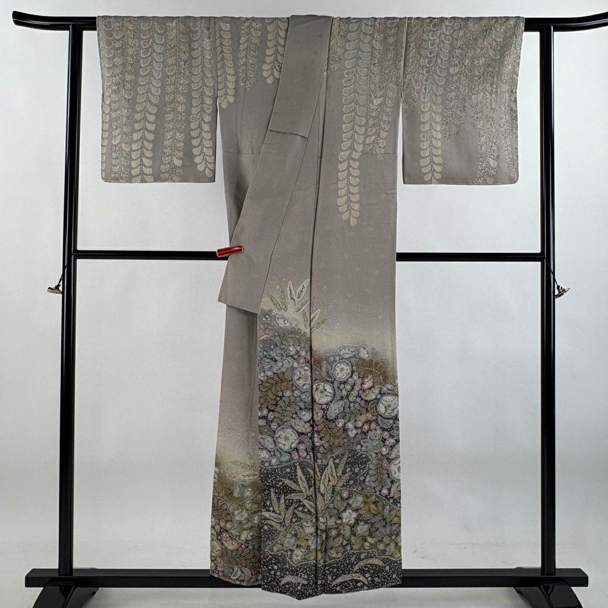 【美品】訪問服 身長154cm 袖長63cm S 雙層 吉乃一廉 落款あり 辻花染 芝 金銀彩 灰紫 純蠶絲 逸品級
