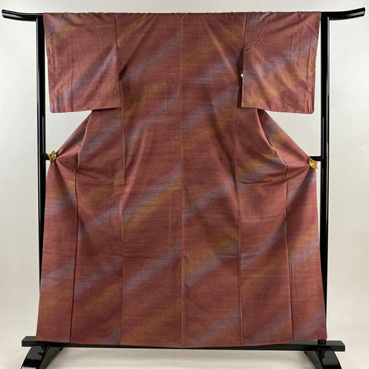 【美品】 紬織 身長160.5cm 袖長63.5cm S 雙層 斜暈染圖案 紅茶 純蠶絲 逸品級