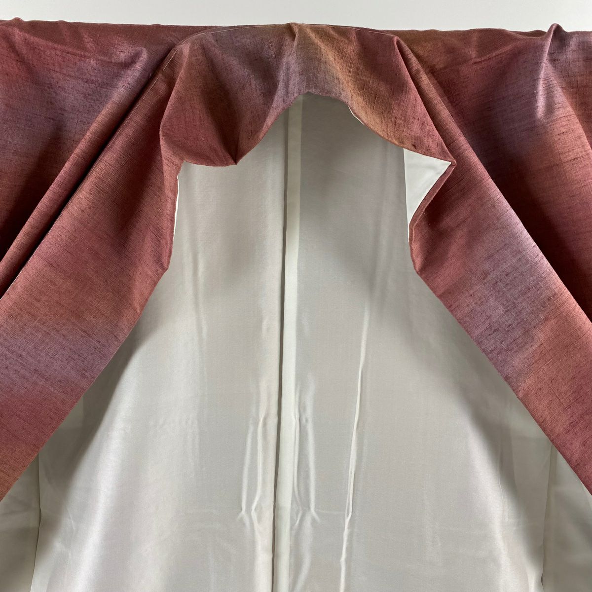 【美品】 紬織 身長160.5cm 袖長63.5cm S 雙層 斜暈染圖案 紅茶 純蠶絲 逸品級