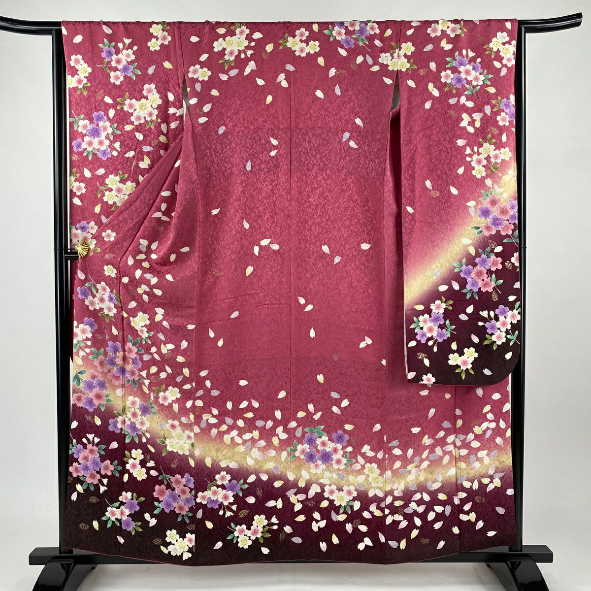 振袖禮服 身長159cm 袖長65.5cm M 雙層 鈴乃屋 樱花花瓣 金通 金絲 粉色 純蠶絲 逸品級