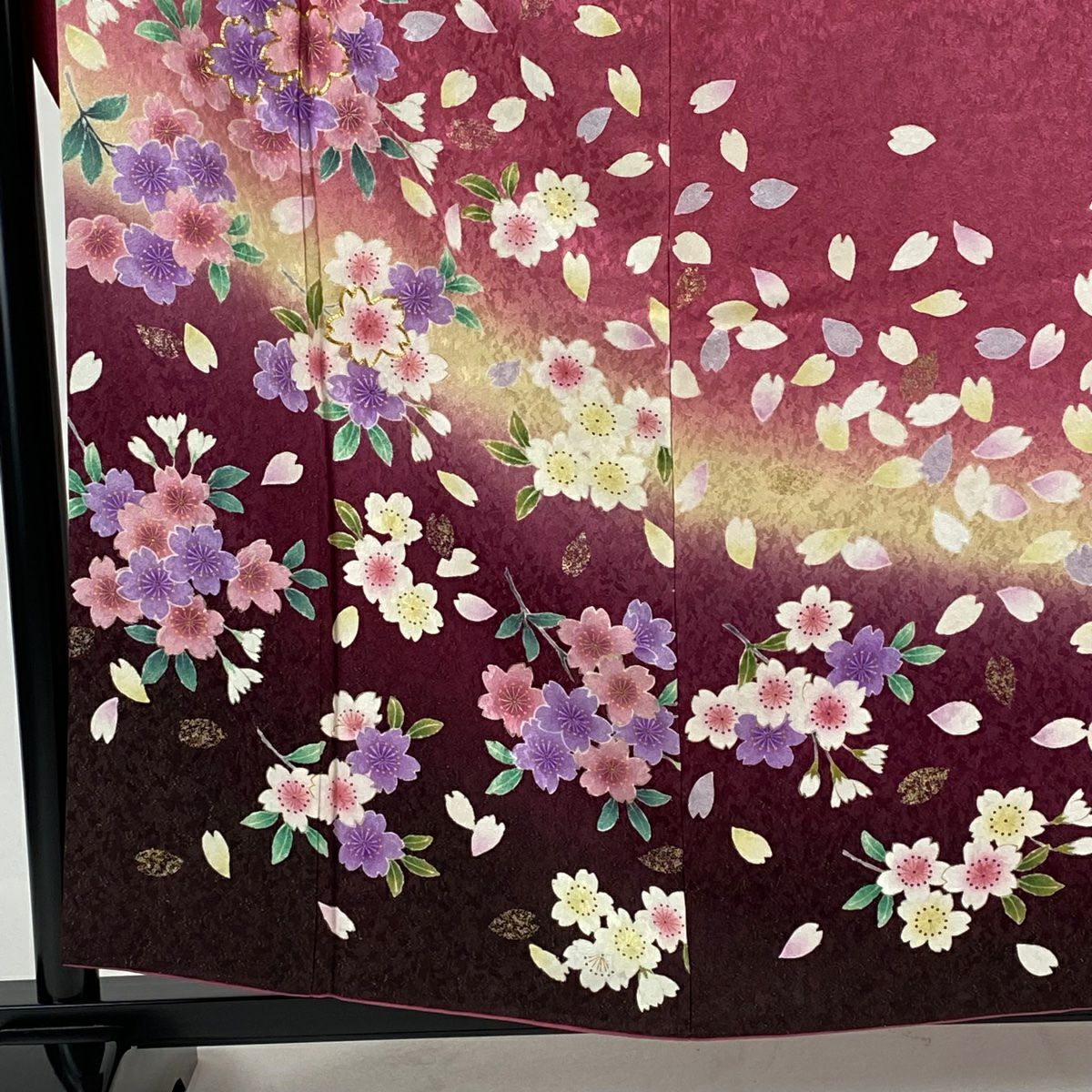 振袖禮服 身長159cm 袖長65.5cm M 雙層 鈴乃屋 樱花花瓣 金通 金絲 粉色 純蠶絲 逸品級