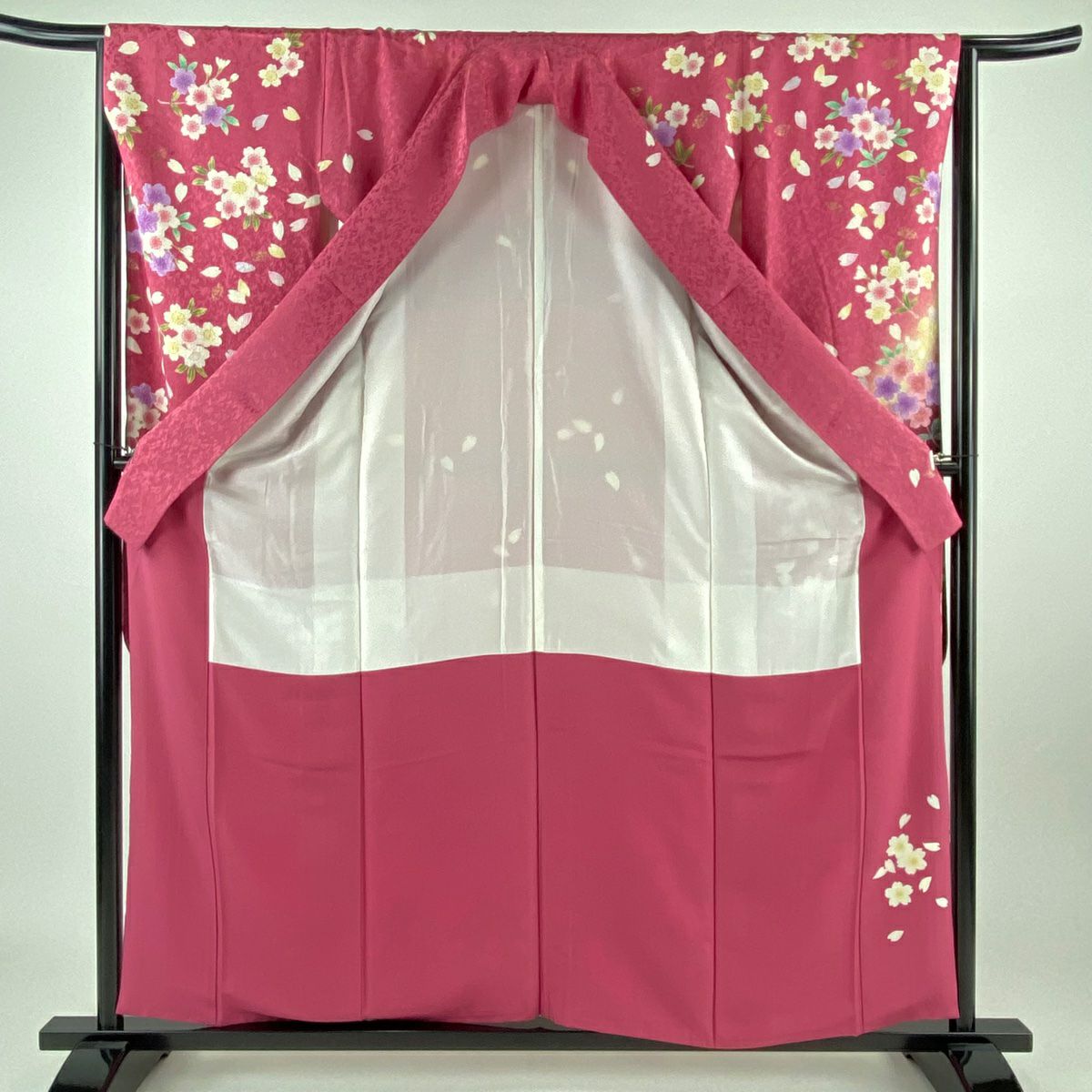振袖禮服 身長159cm 袖長65.5cm M 雙層 鈴乃屋 樱花花瓣 金通 金絲 粉色 純蠶絲 逸品級