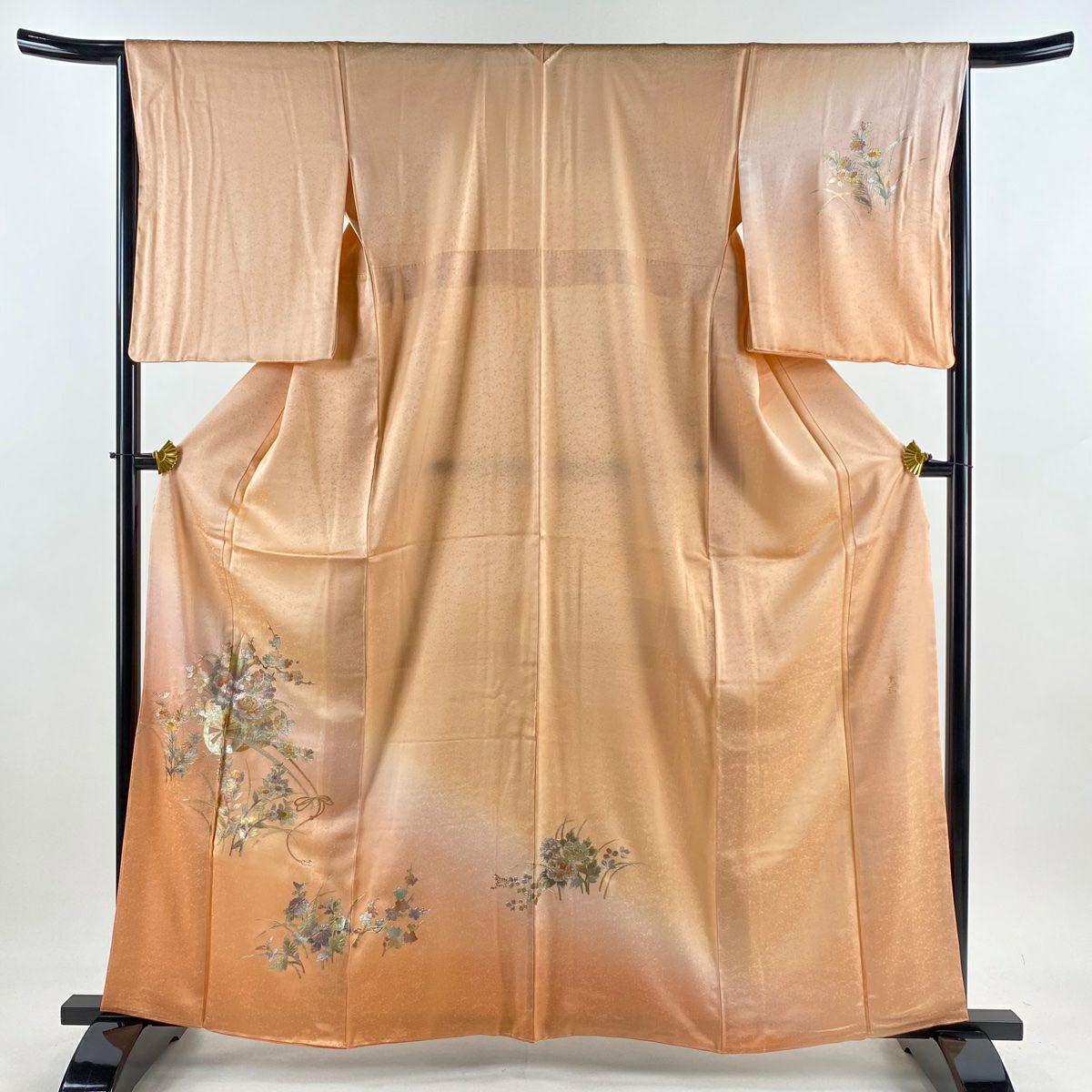 付下 身長164cm 袖長65cm M 雙層 和田光正 落款あり 證書あり 花車 草花紋紋 金銀彩 漸層 淺橙色 純蠶絲 逸品級