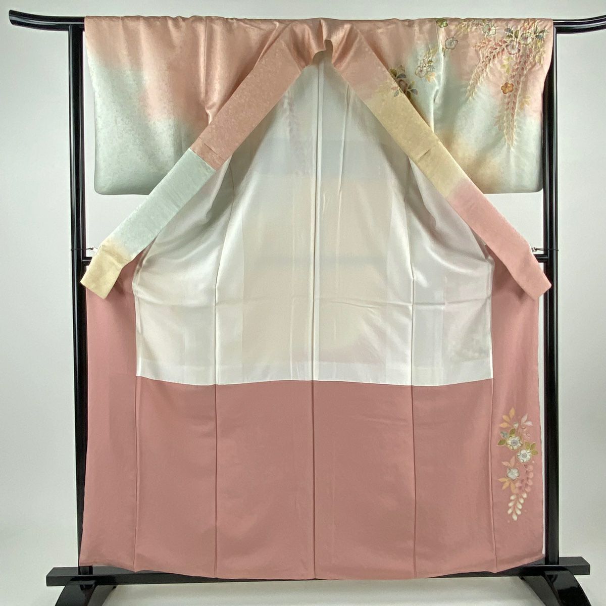 訪問服 身長160.5cm 袖長64cm M 雙層 徳永憲峯 落款あり 辻花染 金銀彩 染分 粉紅 純蠶絲 逸品級