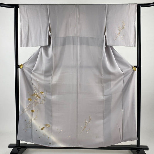 付下 身長158cm 袖長62.5cm S 雙層 扇子子 枝花 金彩裝飾 漸層 灰紫 純蠶絲 優品級